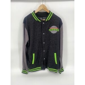 Nickelodeon TMNT Varsity Jacket Mens Large Charcoal‎ Green Excellent Snap Front